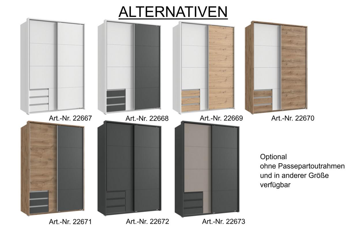 SCHWEBETÜRENSCHRANK 2-türig B138/H200/T65 cm, Passepartout-Kleiderschrank in Eiche Dekor, 1x Tür & sichtbare Schubkästen in Grafit / 22671 - Eichefarben/Graphitfarben, Holz/Holzwerkstoff (138/200/65cm) - luma-home