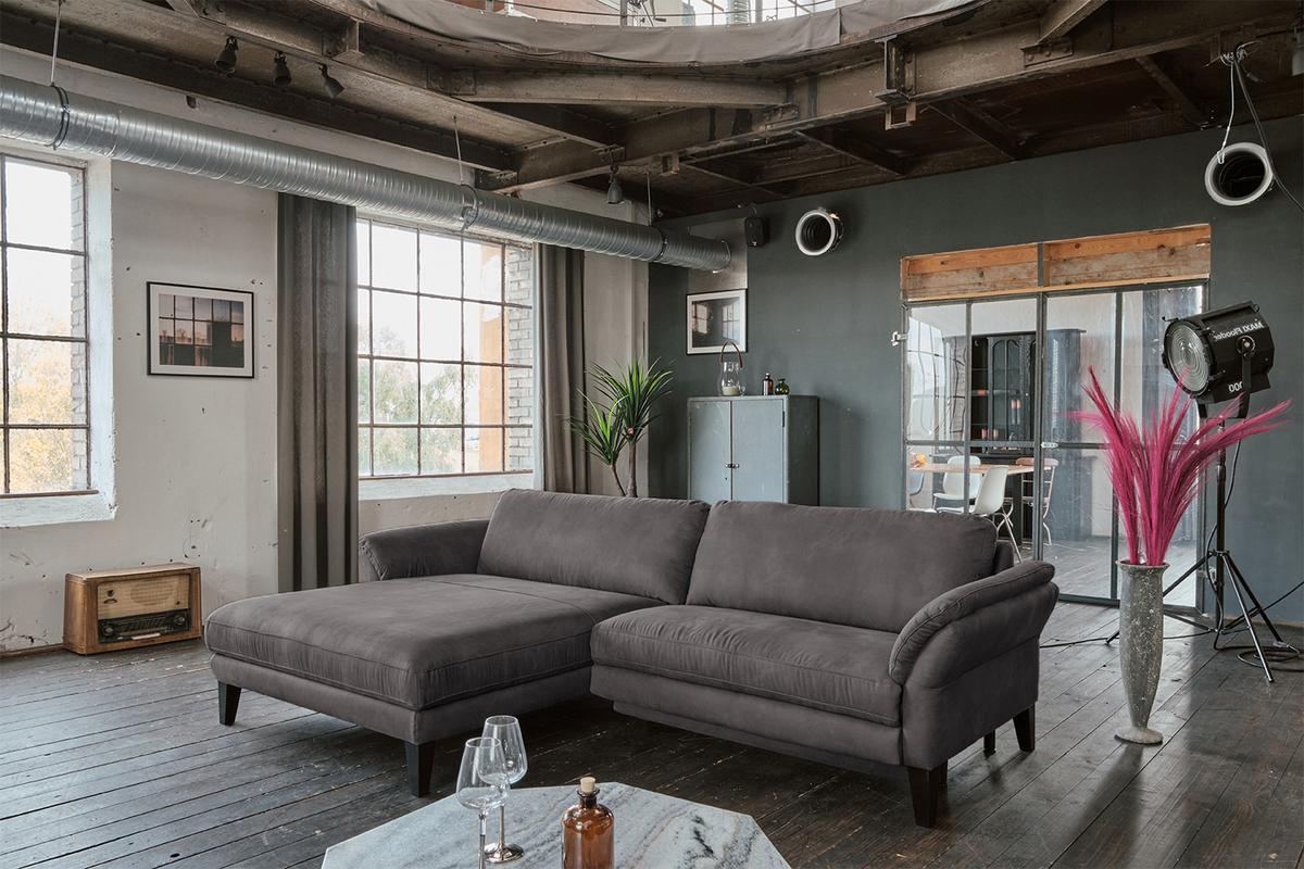 ECKSOFA MALTA Anthrazit Webstoff - Anthrazit/Schwarz, Buchenholz/Textil (302/175cm) - KAWOLA