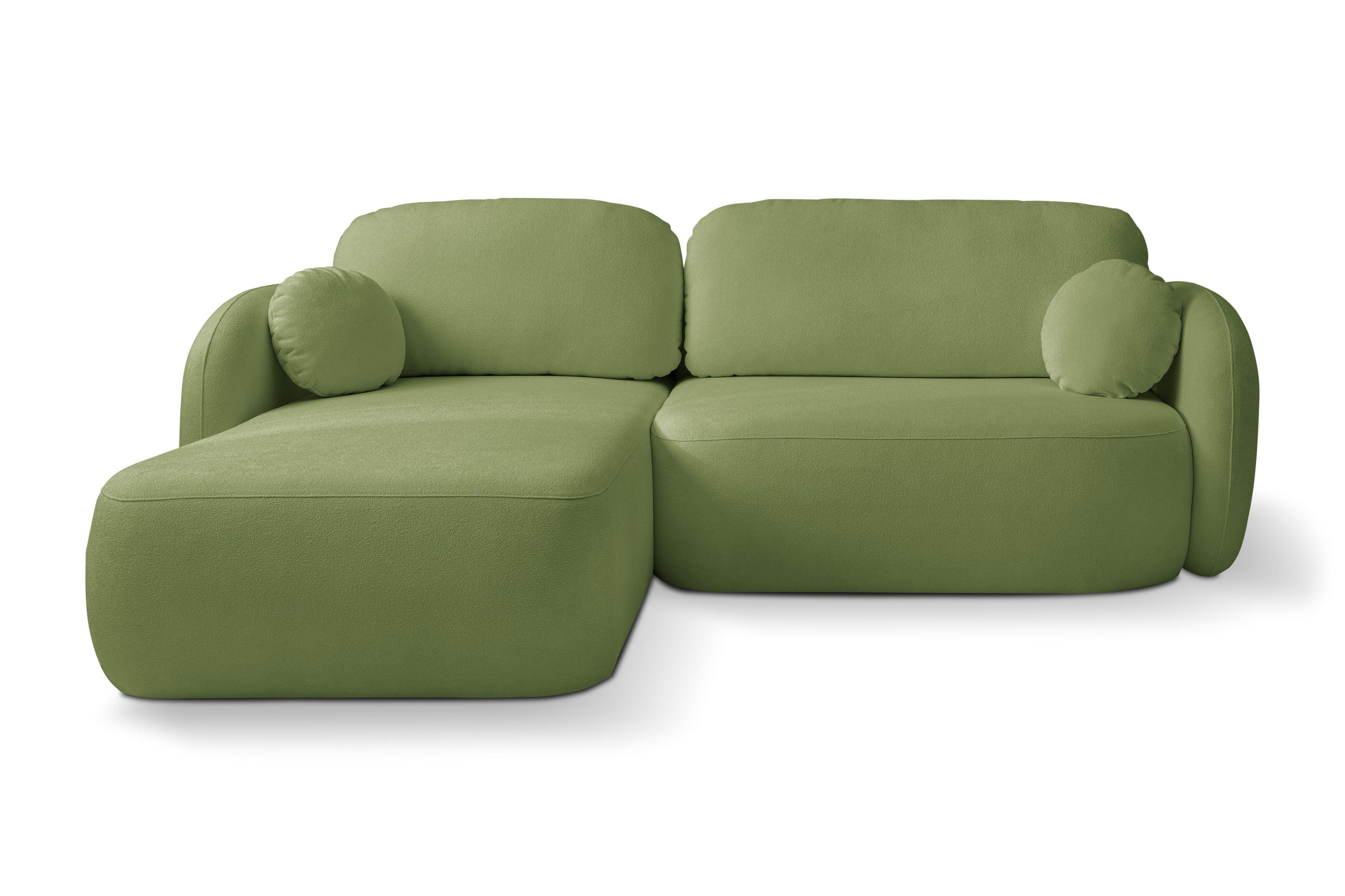 ECKSOFA AMICO L-S Grün Geflochtener Stoff mit Schlaffunktion - Grün, Holz (248/174cm) - MASSENO