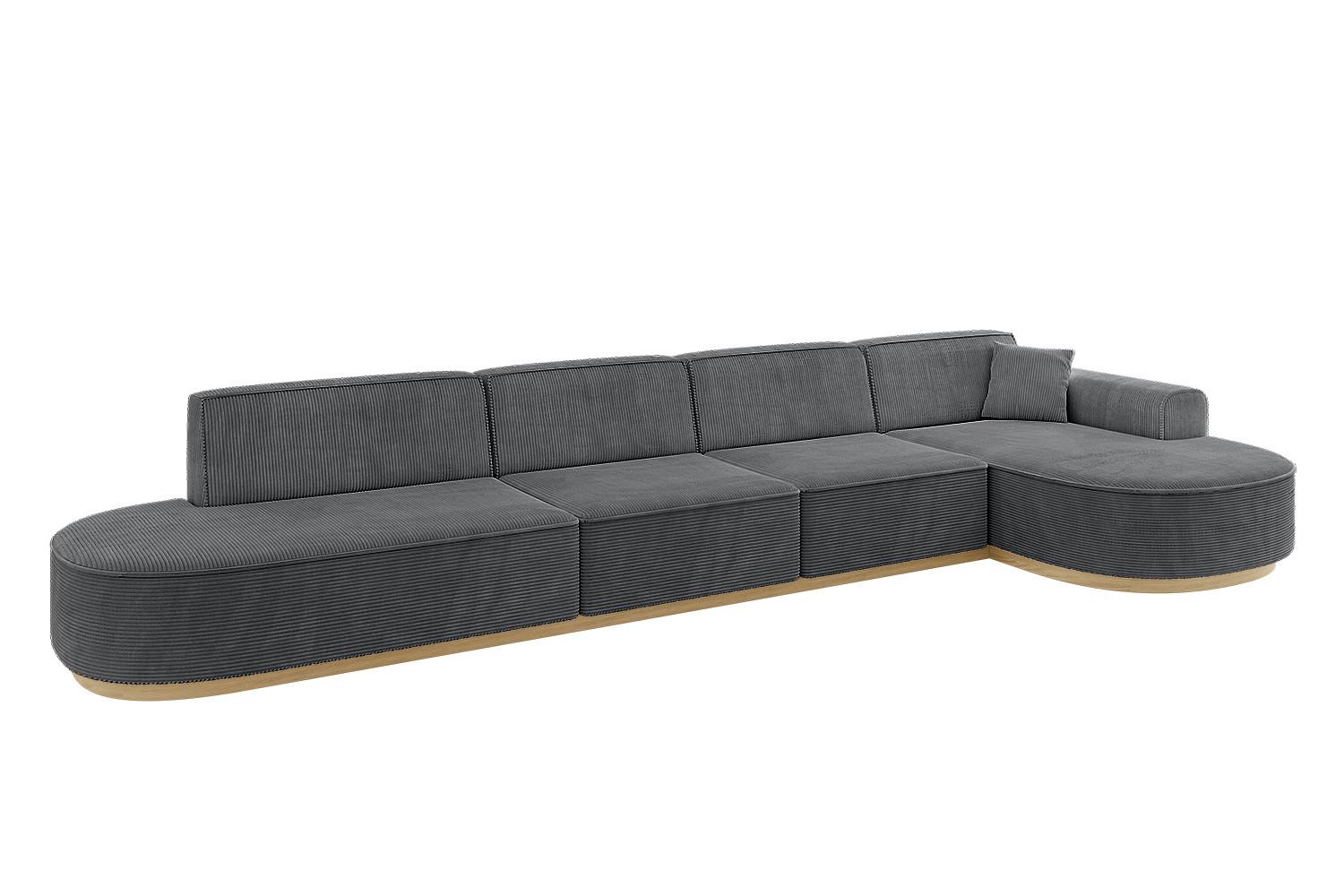 ECKSOFA Ottomane Rechts MARI-L3-v2 - 413x171x83 cm Dunkelgrau Cord - Dunkelgrau, Holzwerkstoff/Textil (171/413cm) - ALTDECOR