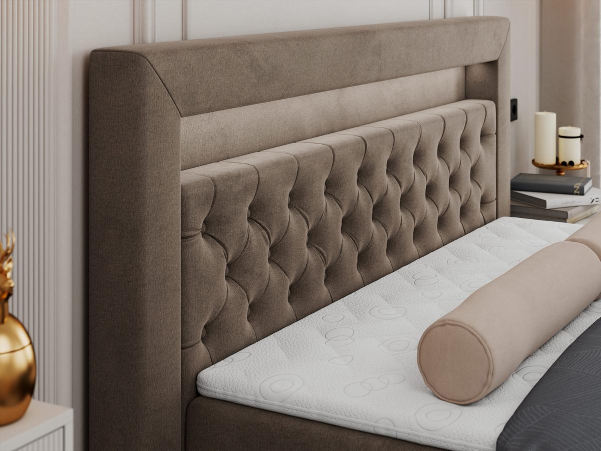 BOXBETT GOLD-6 LED 120/200 Braun Velvet - H4 - Braun, Holz/Textil (120/200cm) - MKS