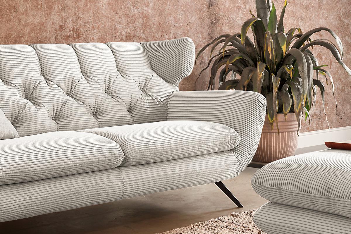 SOFA CHARME Cremeweiß Cord - Creme/Schwarz, Textil/Metall (200/94/95cm) - KAWOLA