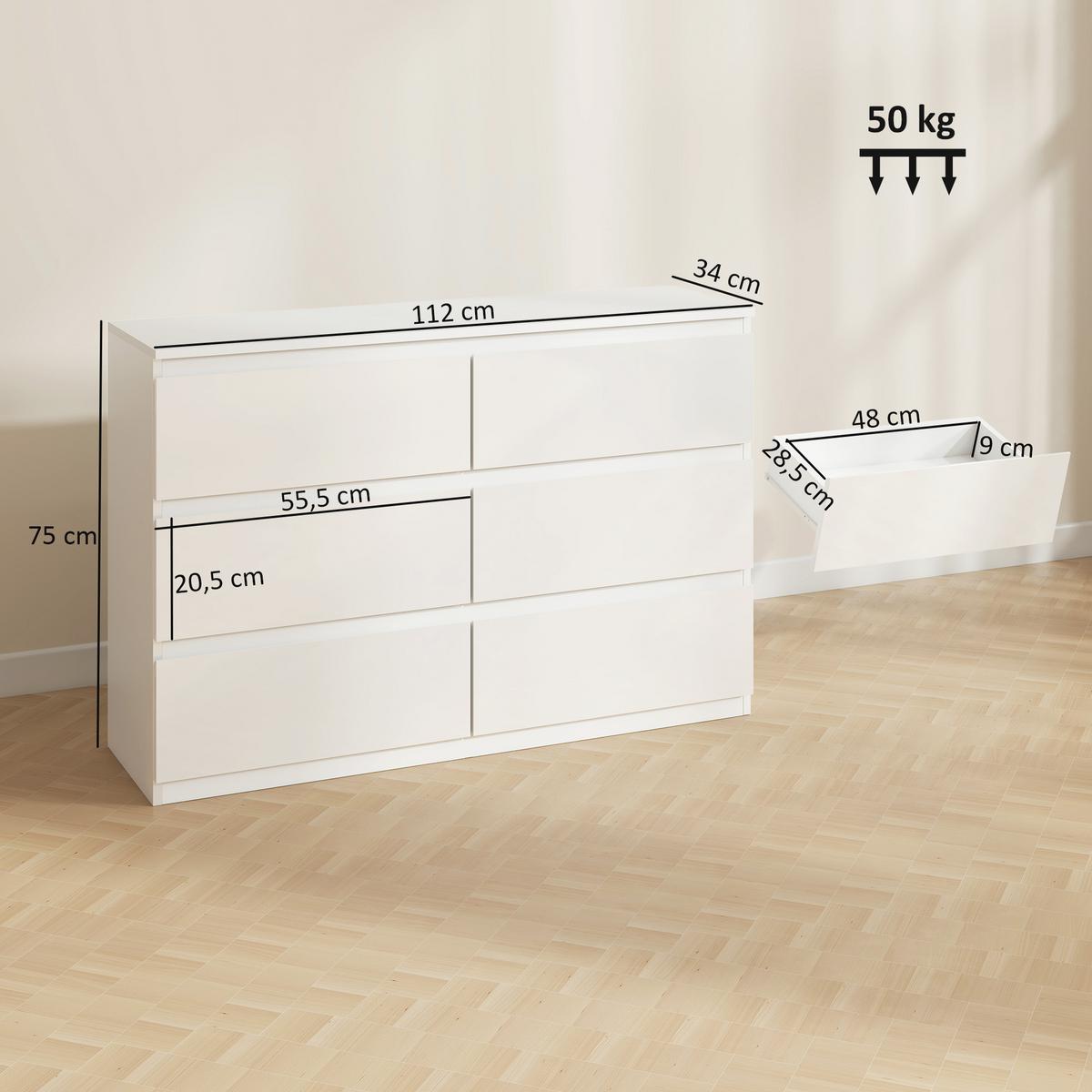 KOMMODE Spanplatte Weiß - Weiß, Holzwerkstoff/Kunststoff (34/75/112cm) - HOMCOM
