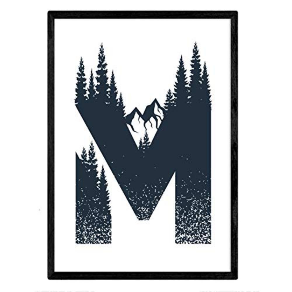 POSTER Buchstabe M Natur Berge A4 Schwarzer Rahmen - Schwarz, Papier (29.7/5/21cm) - Nacnic