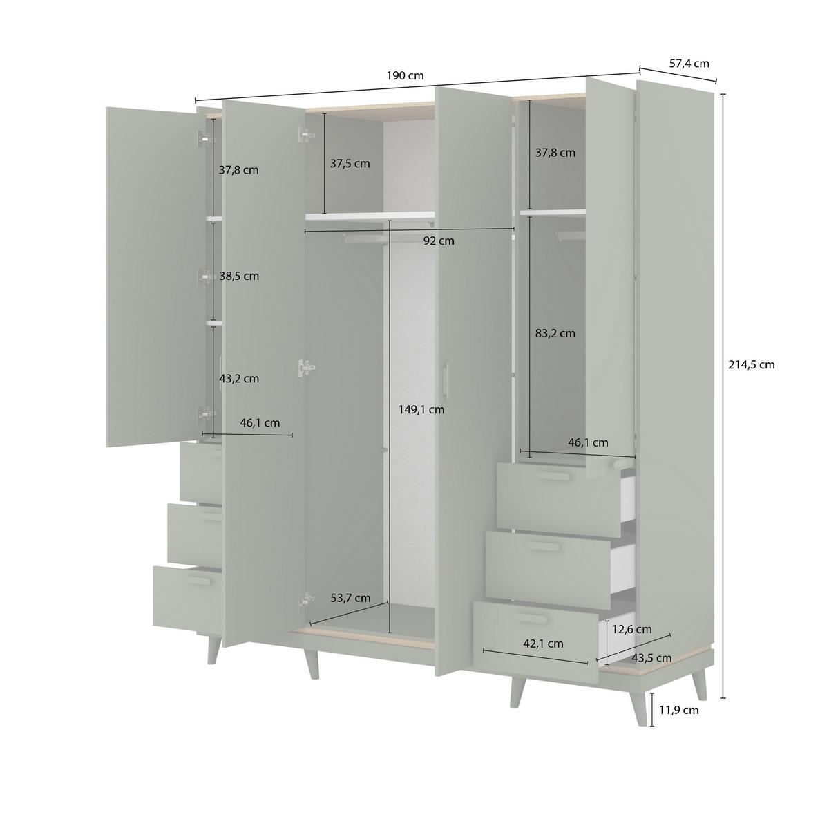 DREHTÜRENSCHRANK ACARA 190/214.5/57,4 cm 4-türig Eichefarben - Eichefarben, Holzwerkstoff (190/214.5/57.4cm) - MASSENO