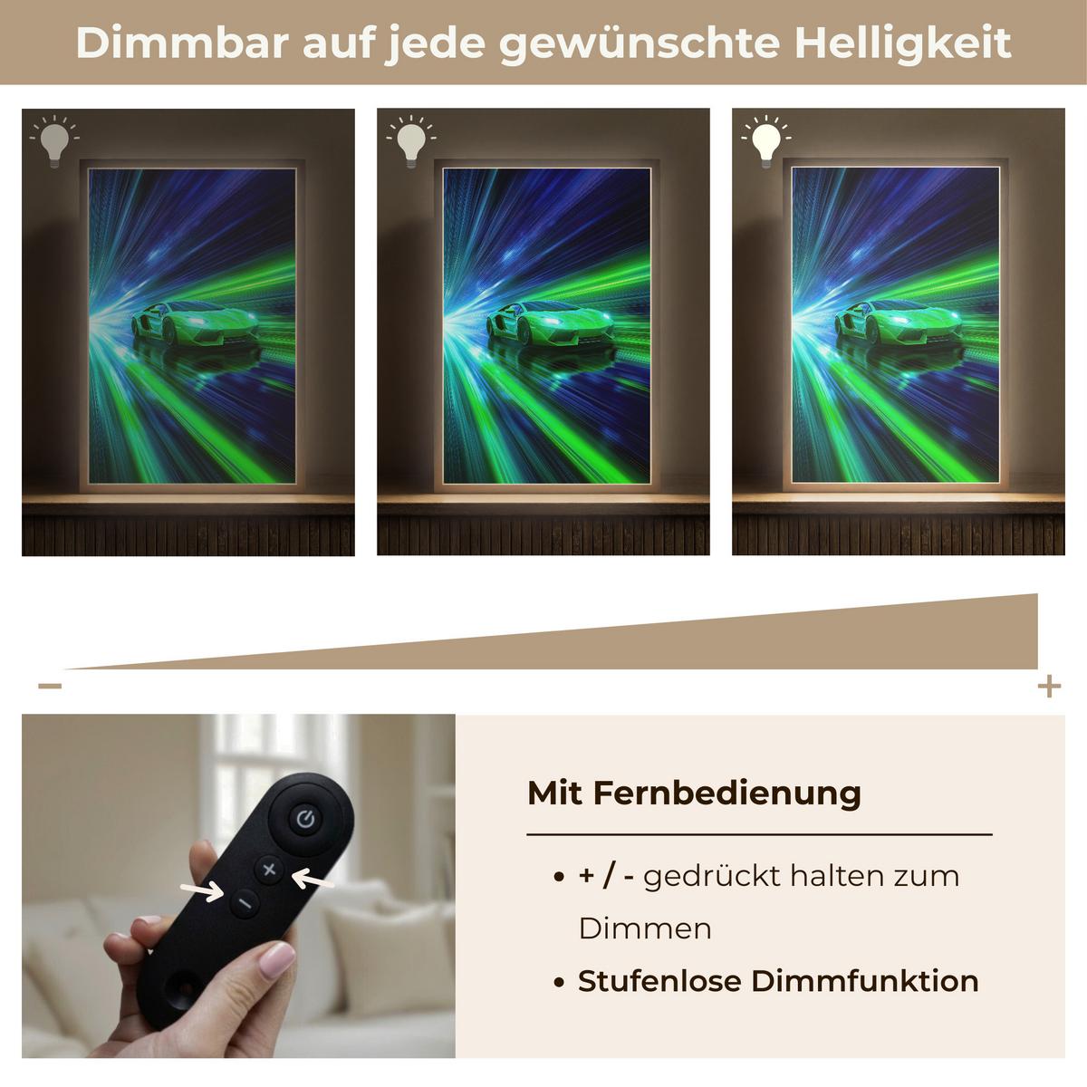 WANDLEUCHTE MIT AKKU Geschwindigkeit - Leicht - Sportwagen - Grün 40x60 cm - Grün, Holzwerkstoff (40/60/8cm) - OnlyWow