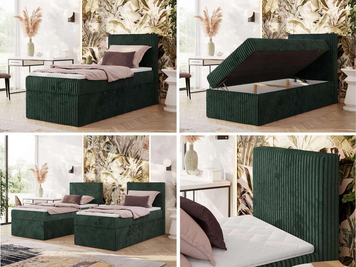 BOXBETT TILIANO 90/200 - Dunkelgrün Cord - H3 - Rechts - Dunkelgrün, Textil (90/200cm) - MKS