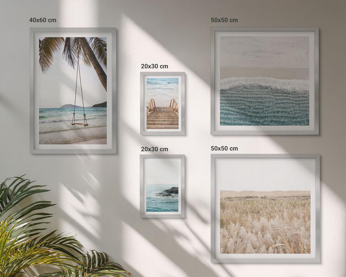 BILDER SET 5er Set - 50x50 cm & 20x30 cm & 40x60 cm Silberner Rahmen - Treppe, Strand, Meerblick, Schaukel - Silberfarben, Kunststoff (40/60cm) - TULUP