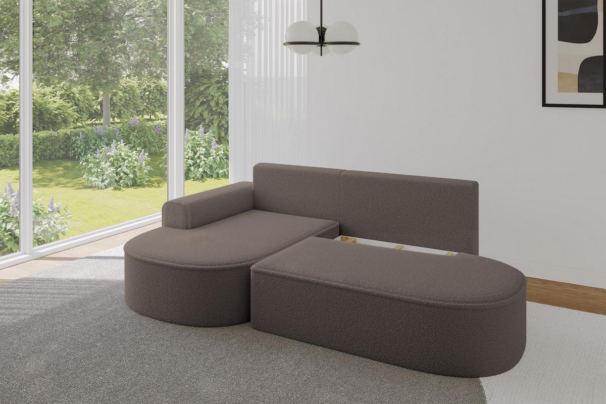 ECKSOFA mit Schlaffunktion und Bettkasten Ottomane Links MARI-L1-S - 283x167x73 cm Braun Bouclé - Schwarz/Braun, Holzwerkstoff/Kunststoff (283/167cm) - ALTDECOR