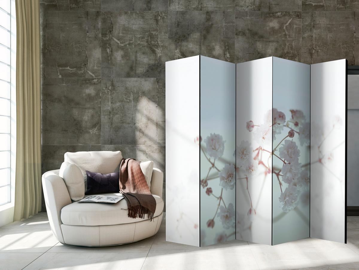 PARAVENT 5-tlg 225x172 cm Weiße Blumen Natur - Weiß, Holz/Textil (225/172/3cm) - Muralo