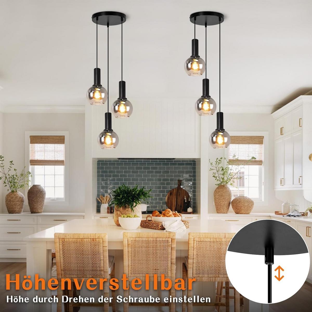 HÄNGELEUCHTE Vossq 22/13/145 cm - Schwarz, Glas/Metall (22/13/145cm) - ZMH