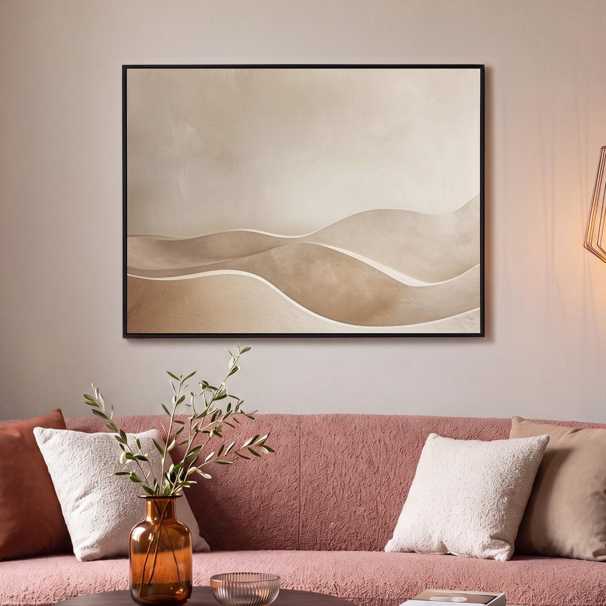 LEINWAND Bilder mit Rahmen - Beige - Natur - Abstrakt - Modern - 100x70 - Beige, Textil (100/70cm) - MuchoWow