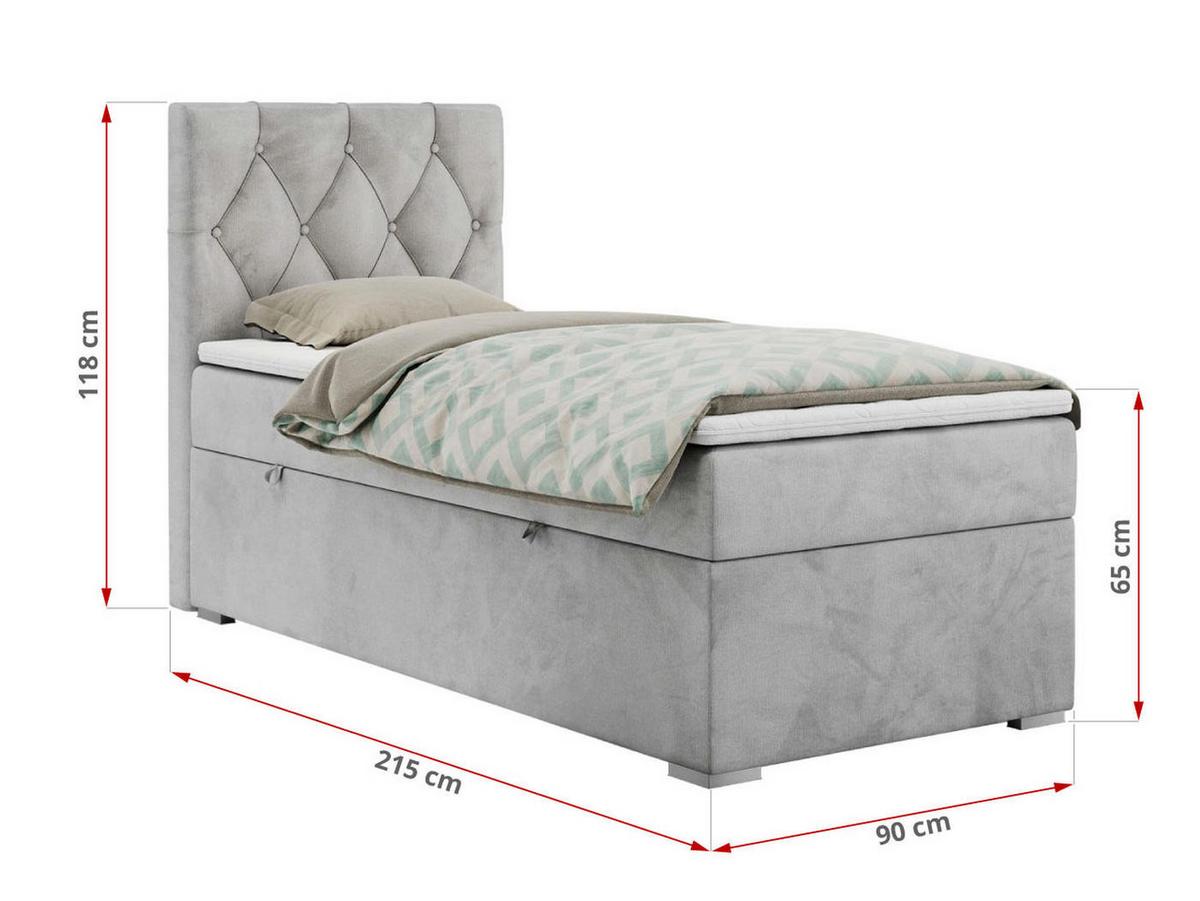 BOXBETT ALDA 90/200 Hellgrau Velvet - H3 - Rechts Seite - Hellgrau, Holz/Textil (90/200cm) - MKS