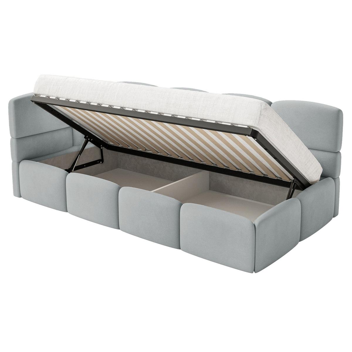 JUGENDBETT Cloudy Grau 90x200 cm, Kopfteil links, Samt - Schwarz/Grau, Kunststoff/Textil (90/200cm) - Selsey