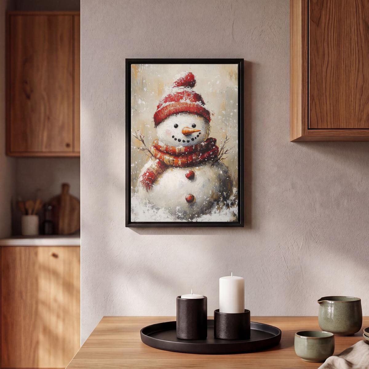 LEINWAND Bilder mit Rahmen - Schneemann - Winter - Schnee - Beige - 20x30 - Weiß, Textil (20/30cm) - MuchoWow