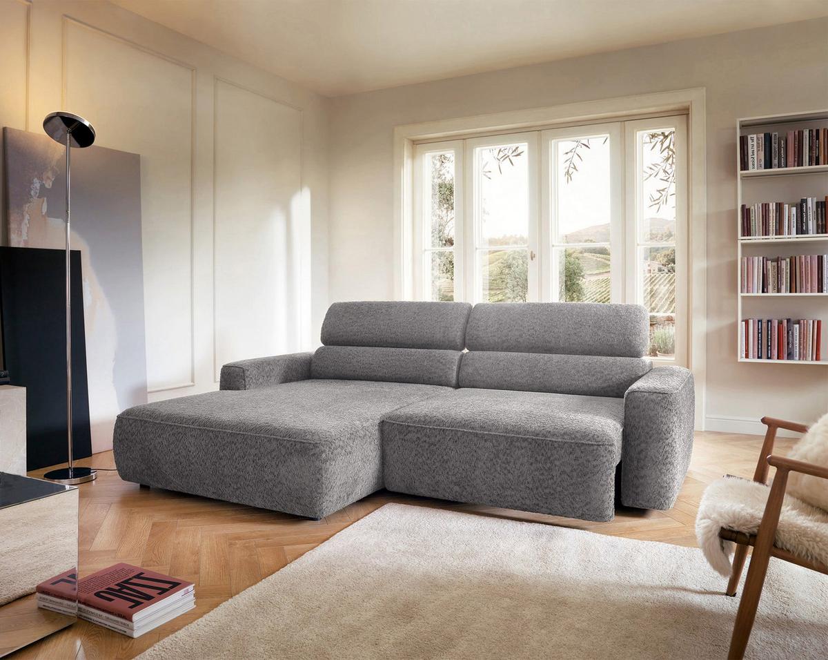 ECKSOFA Fando Hellgrau Chenille - Hellgrau/Schwarz, Kunststoff/Textil (252/182cm) - Selsey