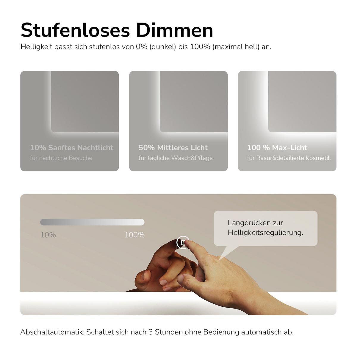 BADSPIEGEL LED abgerundet Kaltweiß Touch-Schalter Dimmbar 100/60 cm - Transparent, Glas (100/60/3cm) - EMKE