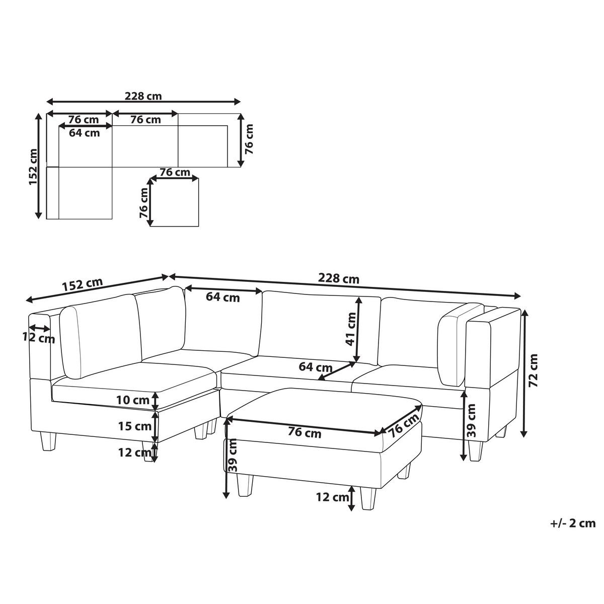 ECKSOFA Modul 4-Sitzer rechtsseitig Dunkelgrau Stoff mit Ottomane Unstad - Dunkelgrau/Grau, Textil (228/152cm) - Beliani