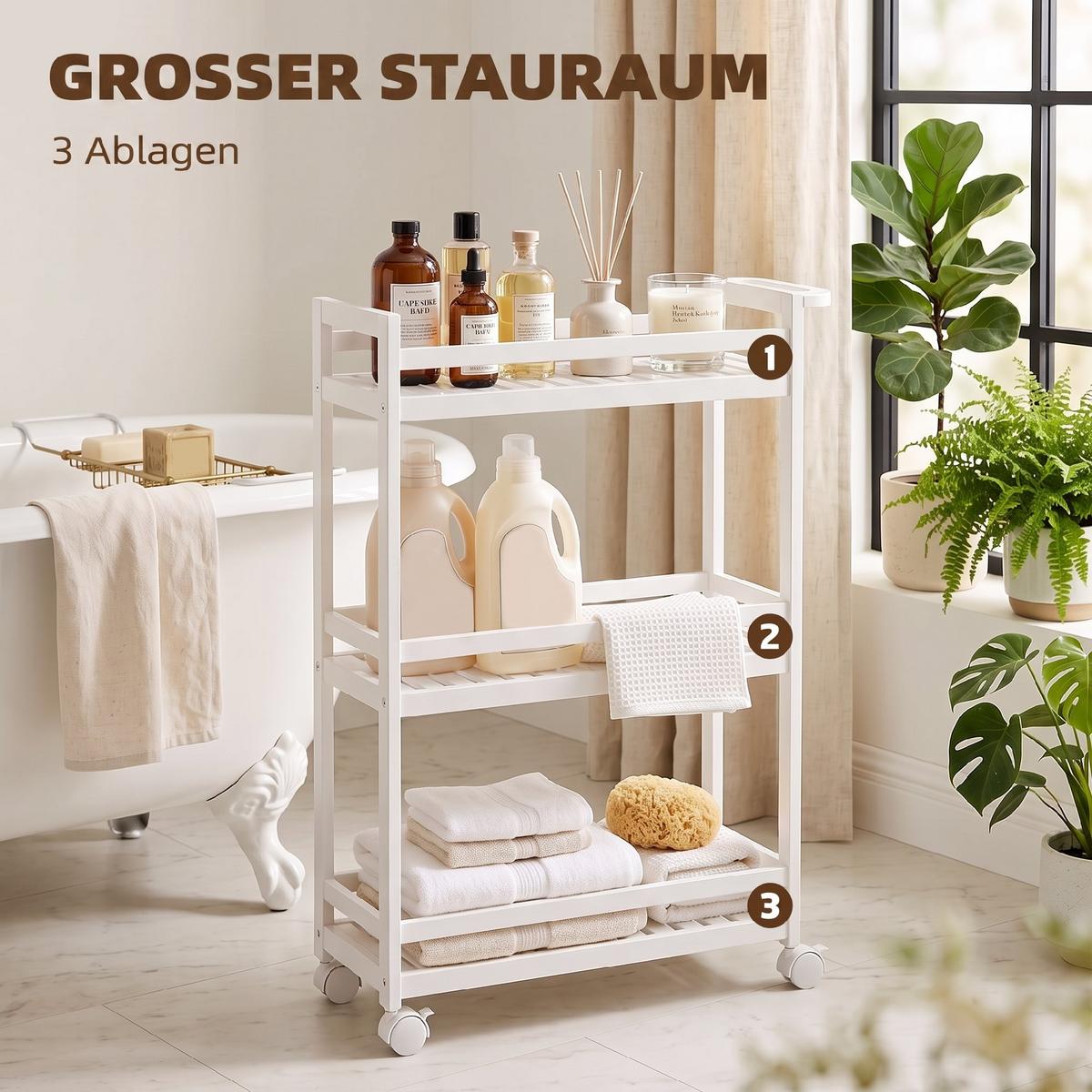ROLLWAGEN Bambus Weiß - Weiß, Naturmaterialien/Holz (20/75/55cm) - HOMCOM