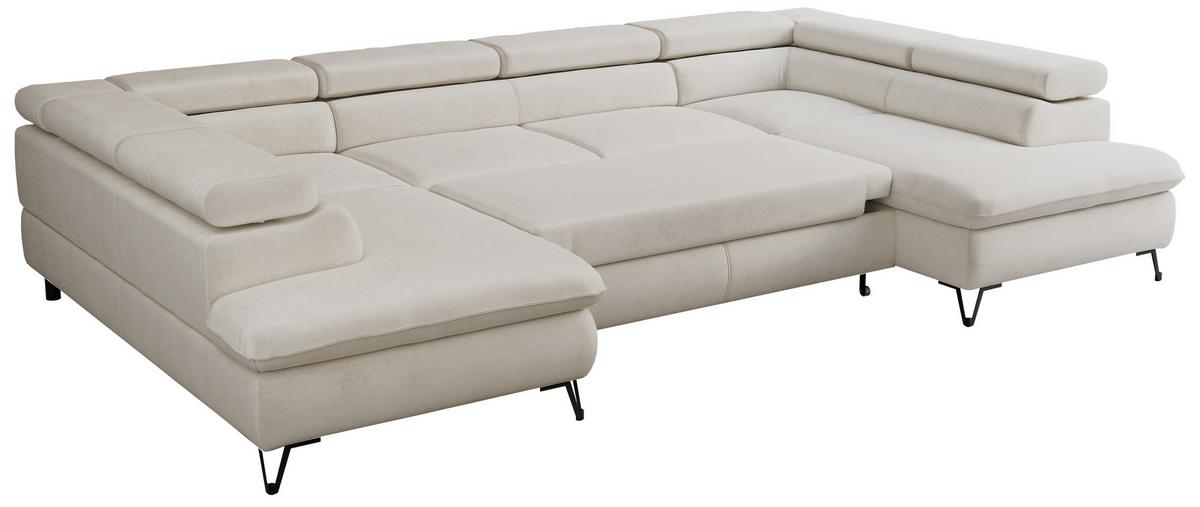 WOHNLANDSCHAFT PETER U Samt Creme - Creme/Schwarz, Textil/Metall (346/76/208cm) - MKS