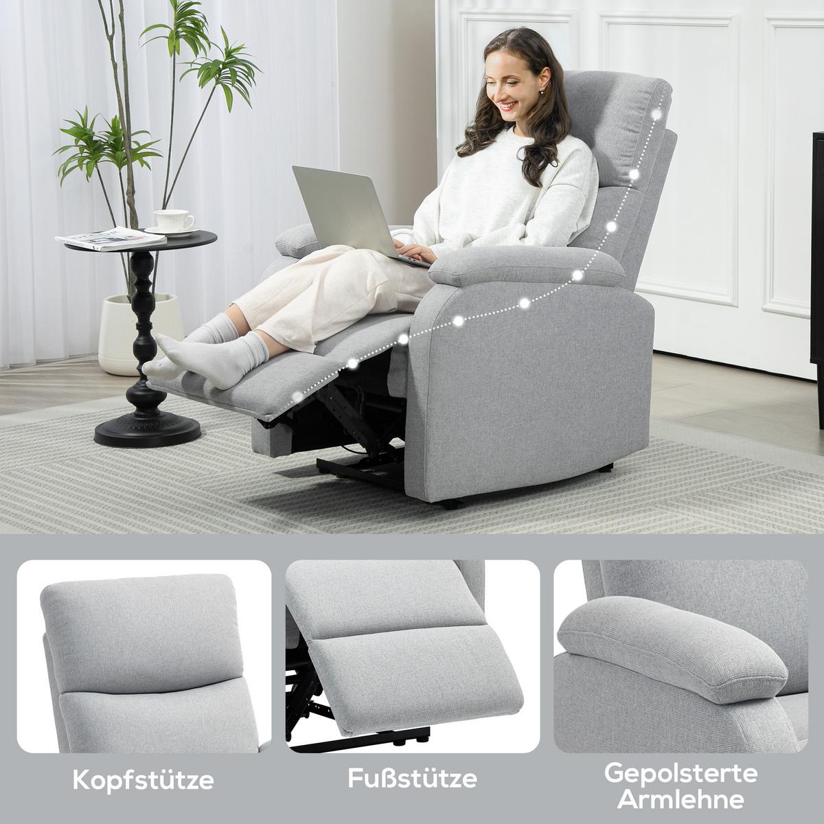 RELAXSESSEL, mit Liegefunktion, bis 150 kg belastbar, Grau - Grau, Metall (69/103/91.5cm) - HOMCOM