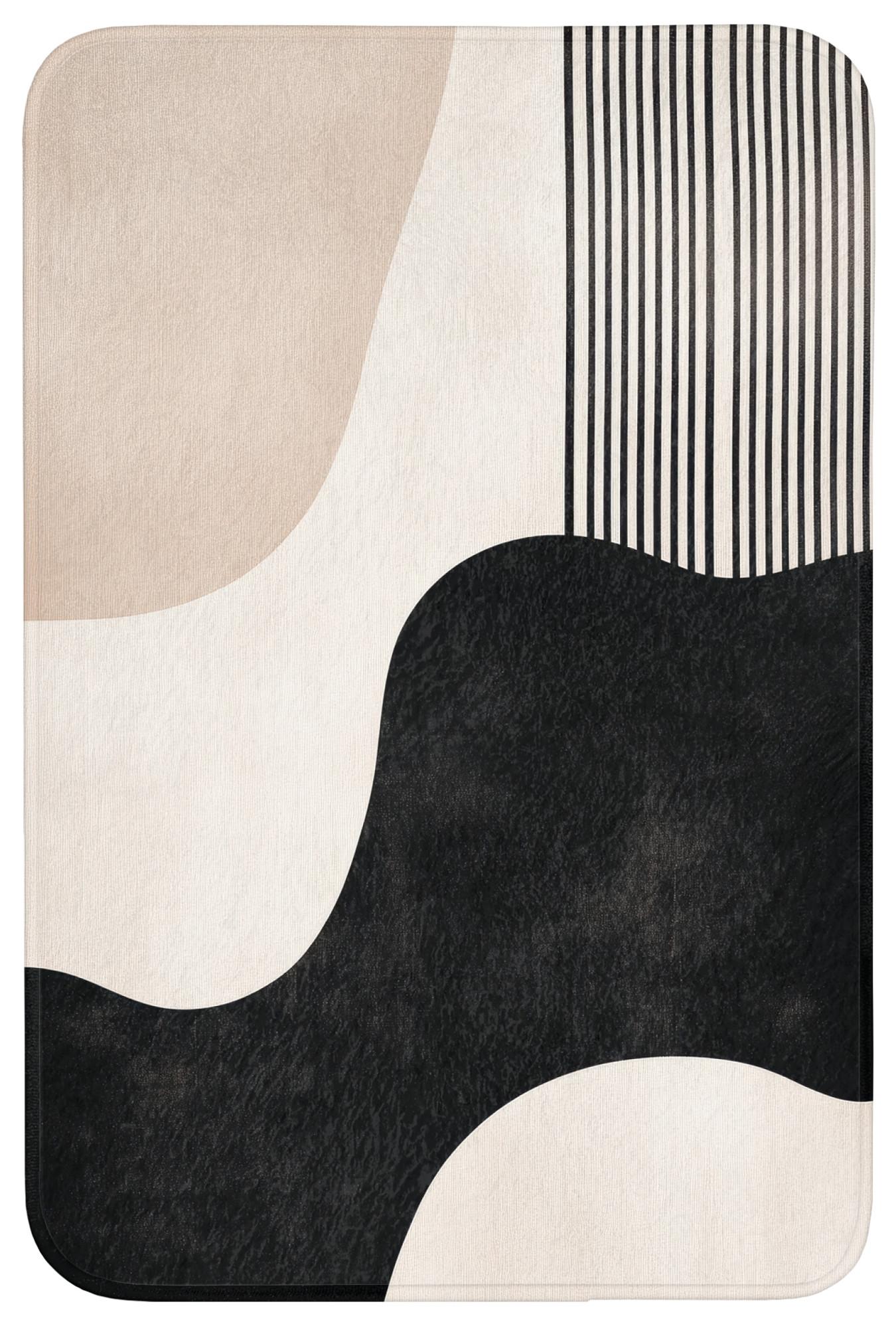 BADEMATTE Abstrakt - Japandi - Beige - Modern Rutschfest 60x90 cm - Beige/Schwarz, Textil (60/90cm) - OnlyWow
