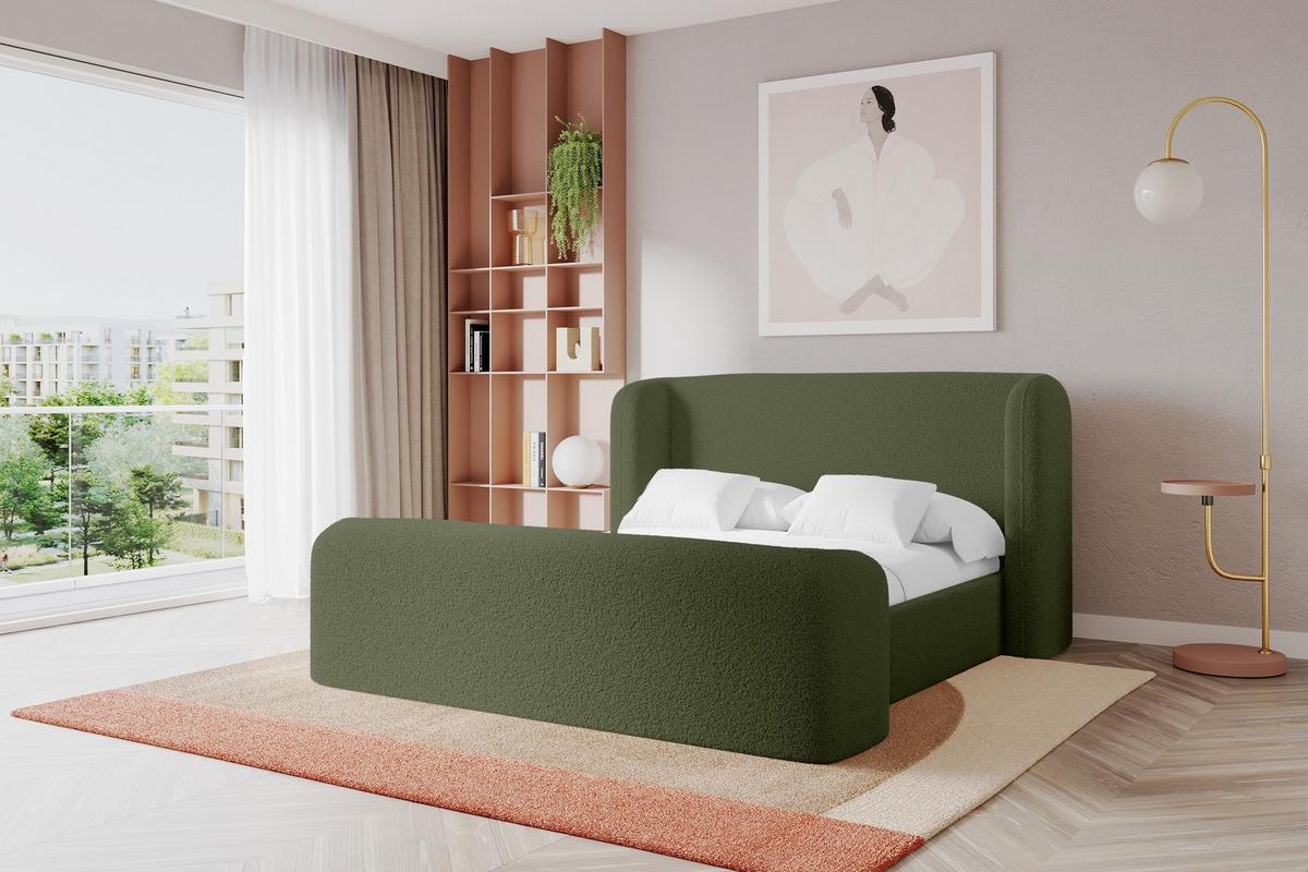 POLSTERBETT mit Bettkasten, Fußteil und Lattenrost, Bett mit Matratze H3/H4 - ESTI-Z 140x200 Grün - Grün, Holzwerkstoff/Textil (140/200cm) - ALTDECOR
