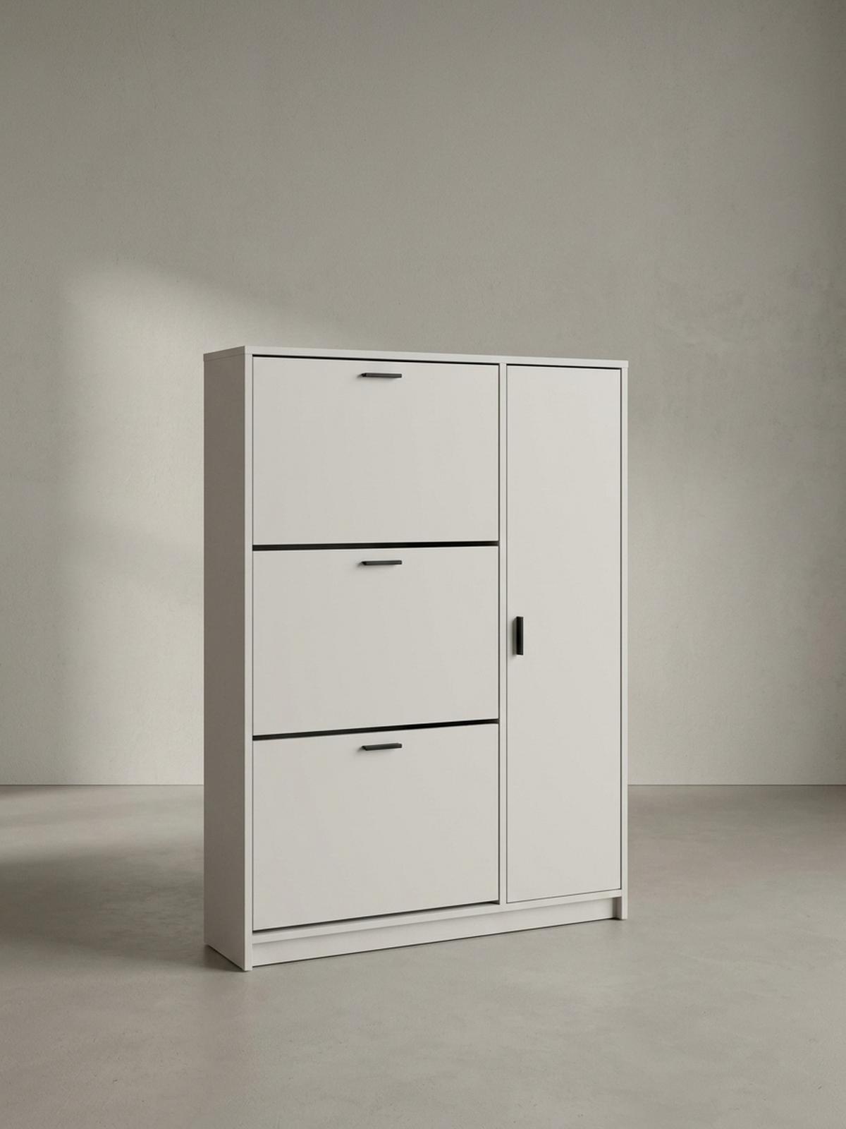 SCHUHSCHRANK – Weiß, 90x120x24 cm, Schuhkipper geschlossen, mit Ablage - Weiß, Holzwerkstoff (90/120/24cm) - KADIMA DESIGN