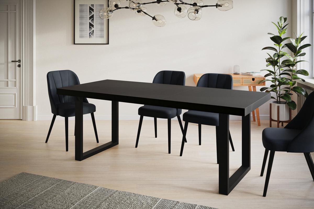 INDUSTRIELLER Esszimmertisch LOFT-U, ausziehbarer Tisch, Größe: 180-280X90X77 cm, Wohnzimmertisch Farbe: Schwarz, mit Metallbeinen in Farbe Schwarz - Schwarz, Holzwerkstoff (180/90/77cm) - Alpi-Möbel