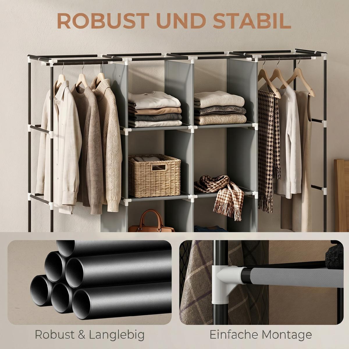 STOFFSCHRANK Stahl Vliesstoff Dunkelgrau - Dunkelgrau, Textil/Metall (42.5/167/166cm) - HOMCOM