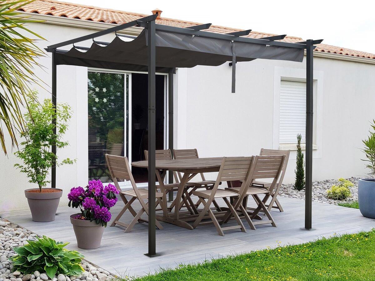PERGOLA - MARKISE pergola en aluminium avec toit rétractable - 3 x 3 m - gris Grau - Grau, Metall (295/231/395cm) - Habitat Garten