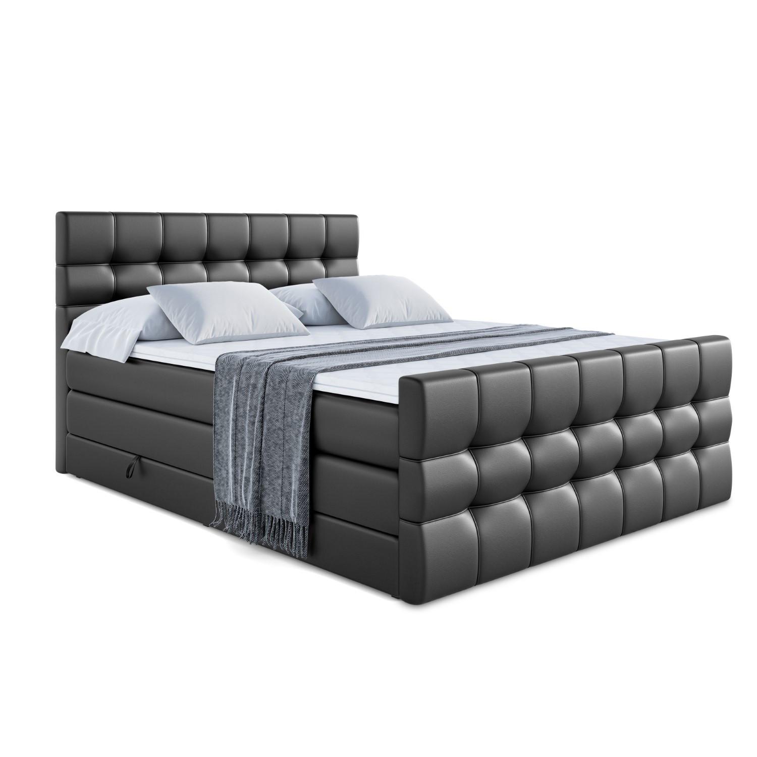 BOXSPRINGBETT BERO-Z KING - 140 x 200 - H3/H4 - Schwarz Hochglanz - Schwarz Hochglanz, Holzwerkstoff (140/200cm) - ALTDECOR