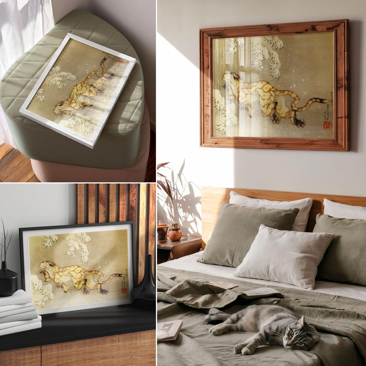 POSTER - 29x21 cm (A4) - Hokusai - Tiger im Schnee - Beige, Textil (29.7/21/0.1cm) - TULUP