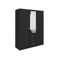 DREHTÜRENSCHRANK GALIO 149/200/57,5 cm 3-türig mit Spiegel Schwarz - Schwarz, Holzwerkstoff (149/200/57.5cm) - MASSENO