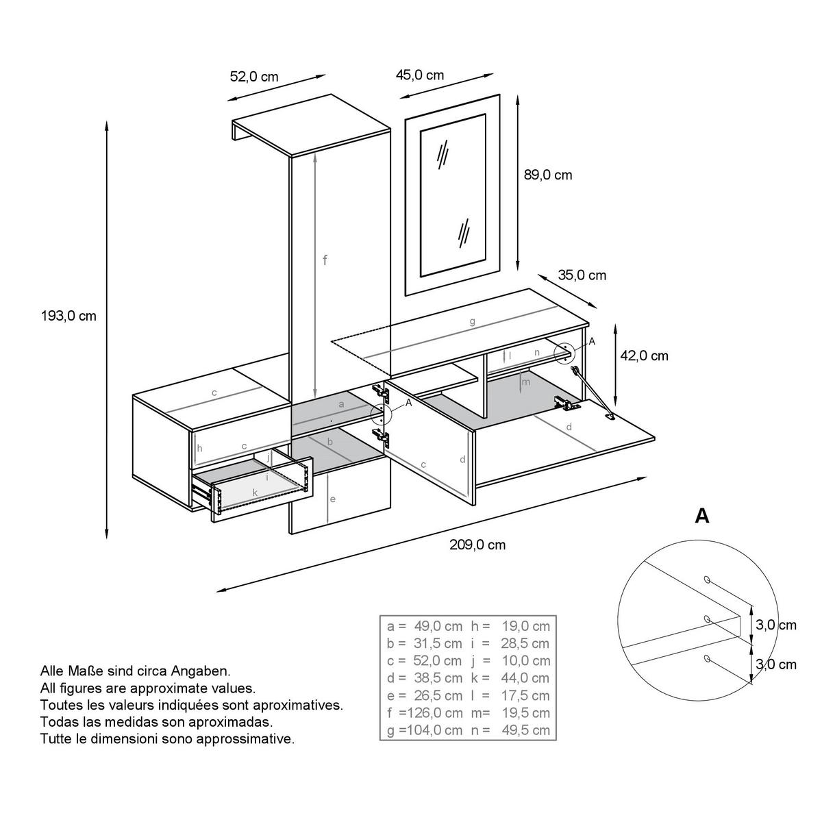 GARDEROBE Carlton Paneel in Eiche Nature - Eichefarben, Holzwerkstoff (208/193/35cm) - Vladon