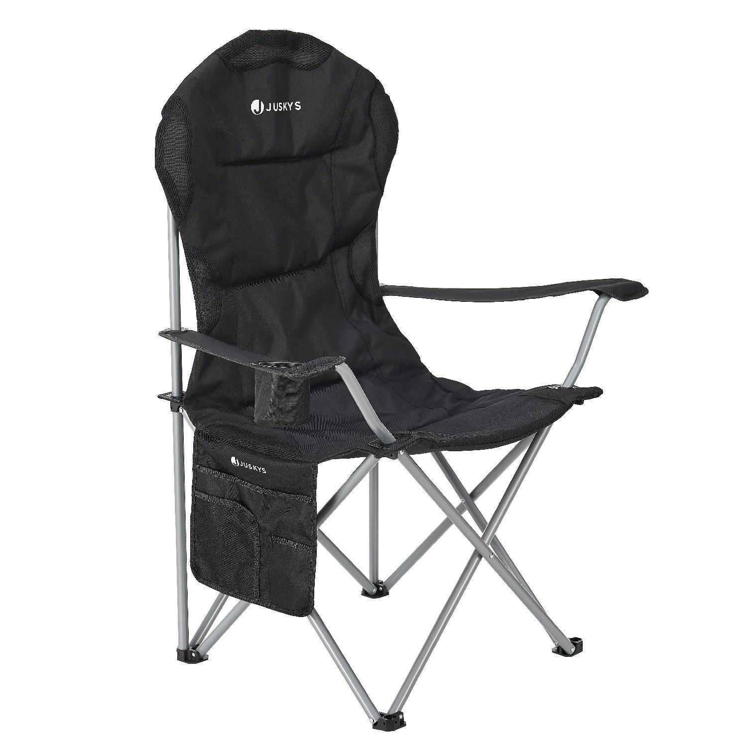CAMPINGSTUHL Lido schwarz mit Flaschenhalterung & Tragetasche - Schwarz, Textil (62/102/62cm) - Juskys