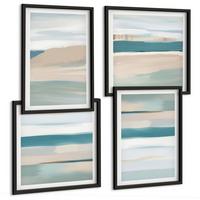 BILDER SET 4er Set - 50x50 cm & 40x60 cm Schwarzer Rahmen - Abstrakte blaue Landschaften - Schwarz, Kunststoff (50/50cm) - TULUP