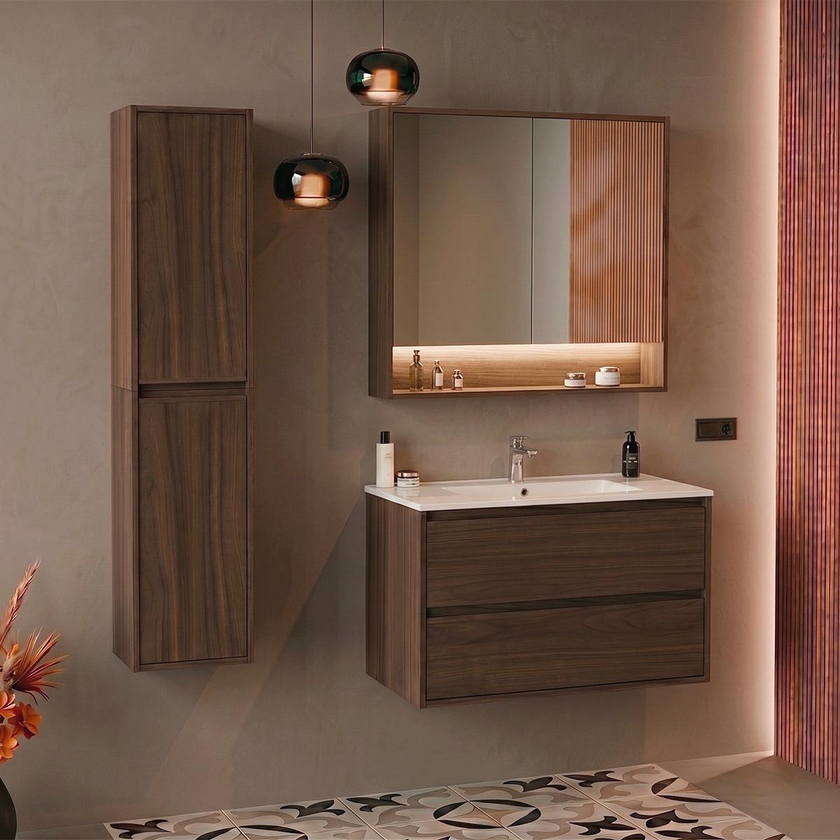 BADMÖBEL 81cm 2er-Set Dunkles Holz - Braun, Holzwerkstoff (81/52/46cm) - Petits-meubles