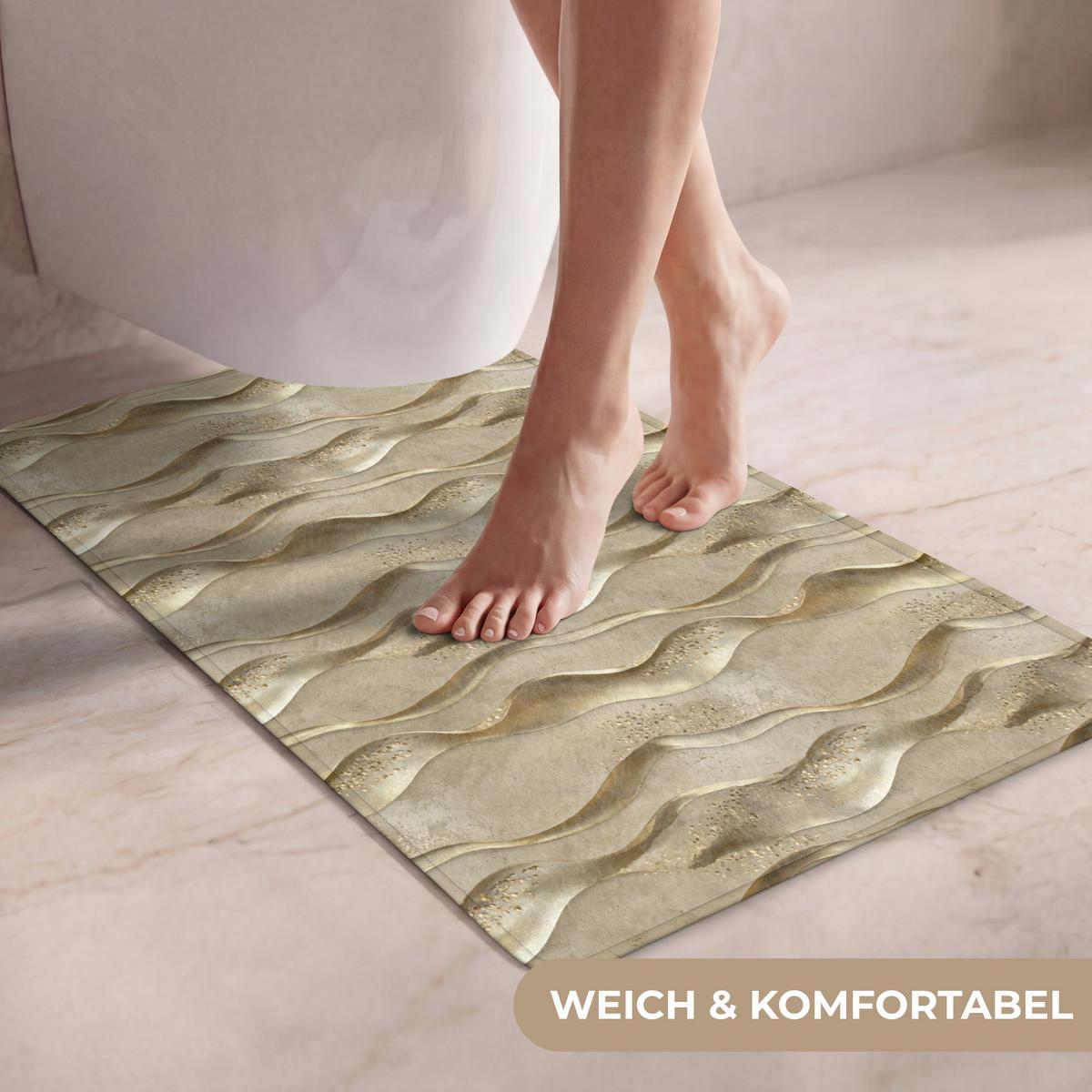 WC-VORLEGER Wellen - Muster - Gold WC Teppich 50x80 cm - Messingfarben, Textil (50/1cm) - OnlyWow