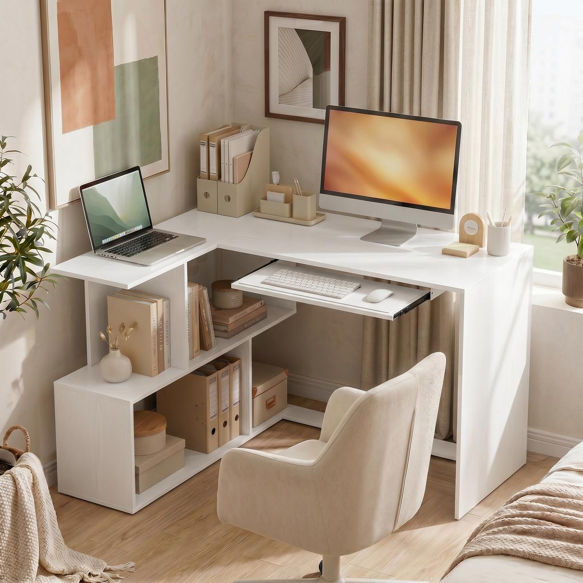 COMPUTERTISCH Spanplatte Weiß - Weiß, Holzwerkstoff (120/100/76cm) - HOMCOM