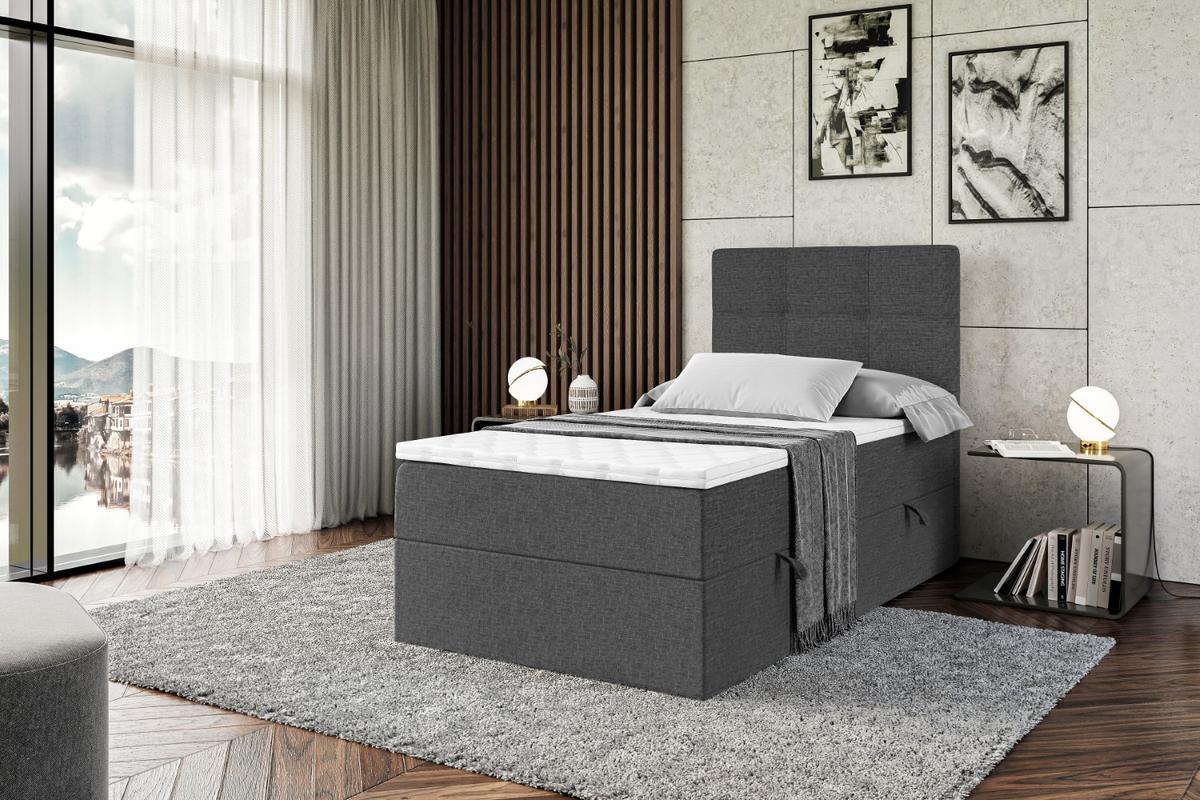 BOXBETT mit Matratze H4 und Lattenrost - MARCE - 90x200 - Rechts - H4 - Dunkelgrau - Dunkelgrau, Holzwerkstoff (90/200cm) - ALTDECOR