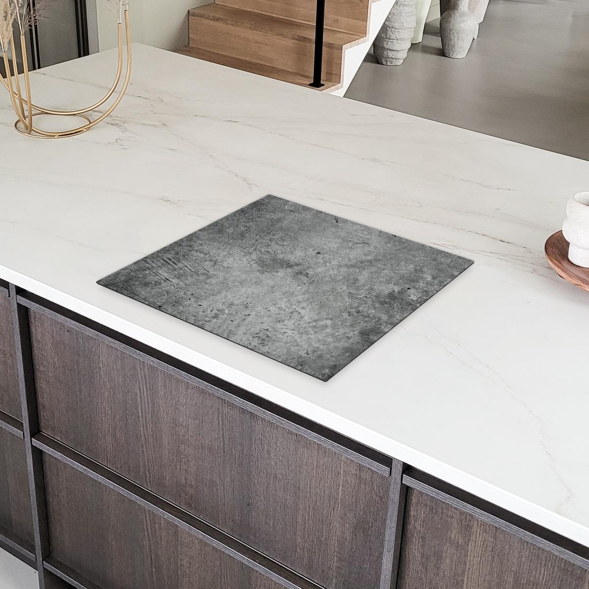 HERDABDECKPLATTE Beton - Schiefer - Grau -Betonstruktur Herdabdeckung Induktionsfeld 60x52 cm - Grau, Kunststoff (60/52/0.2cm) - MuchoWow