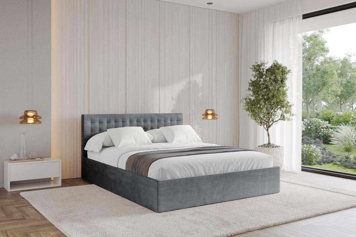 POLSTERBETT mit Bettkasten und Lattenrost, Boxbett ohne Matratze - PARI 160x200 Dunkelgrau - Anthrazit, Holzwerkstoff/Textil (160/200cm) - ALTDECOR