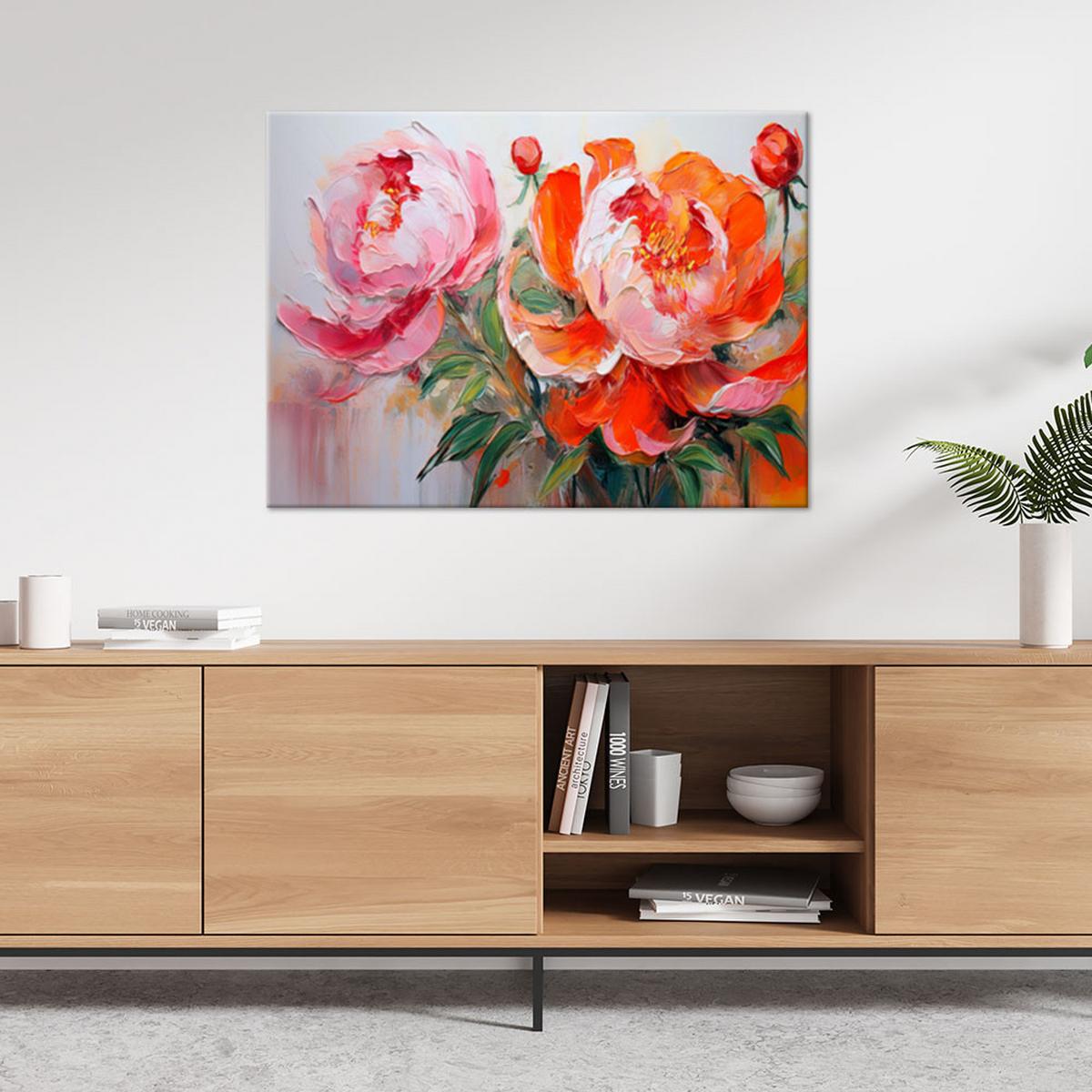 WANDBILD pfingstrosen rosa orange blumen - Multicolor, Textil (90/60cm) - Feeby