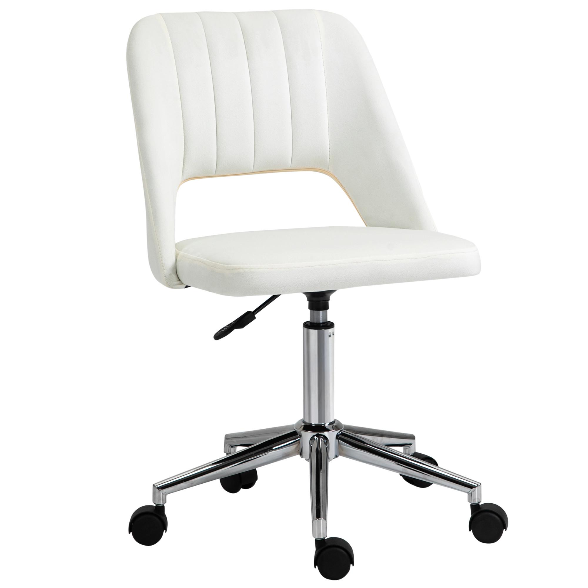 BÜROSTUHL Drehstuhl Jakobsmuschel-Form verstellbar Samtartiges Polyester - Chromfarben/Creme, Textil/Metall (60/91/49cm) - Vinsetto