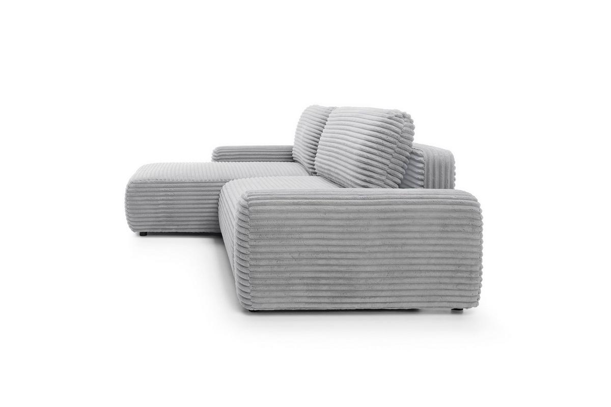 ECKSOFA OSSO Grau Velours-Stoff mit Schlaffunktion - Grau, Holz (264/162cm) - MASSENO