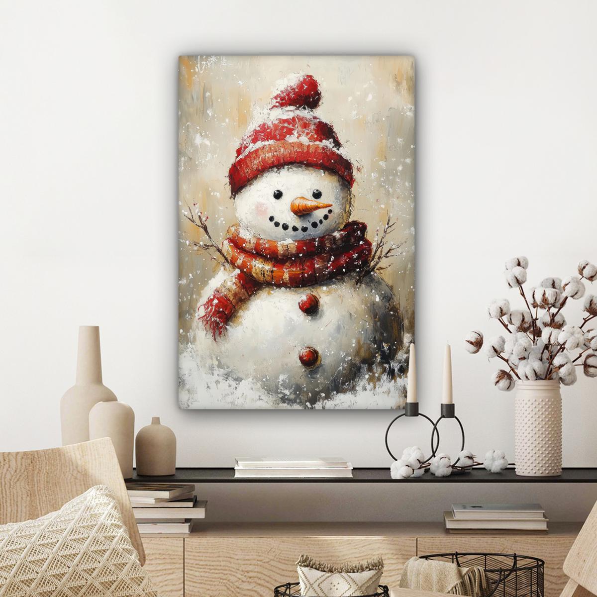 LEINWANDBILD Schneemann - Winter - Schnee - Beige Wanddeko 40x60 cm - Weiß, Textil (40/60cm) - MuchoWow