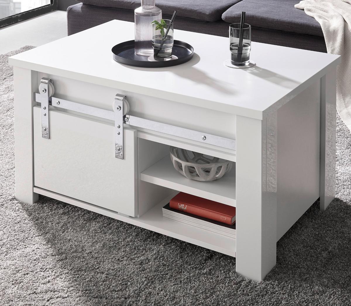 COUCHTISCH weiß Hochglanz 93 x 60 cm, Beistelltisch mit Stauraum - Chromfarben/Weiß Hochglanz, Holzwerkstoff/Kunststoff (93/60/51cm) - Furn.Design