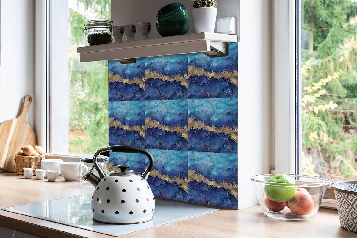 SELBSTKLEBENDE Wandfliesen 9 Stück 30x30 cm - Marmormeer - Blau, Textil (30/1.6/30cm) - TULUP