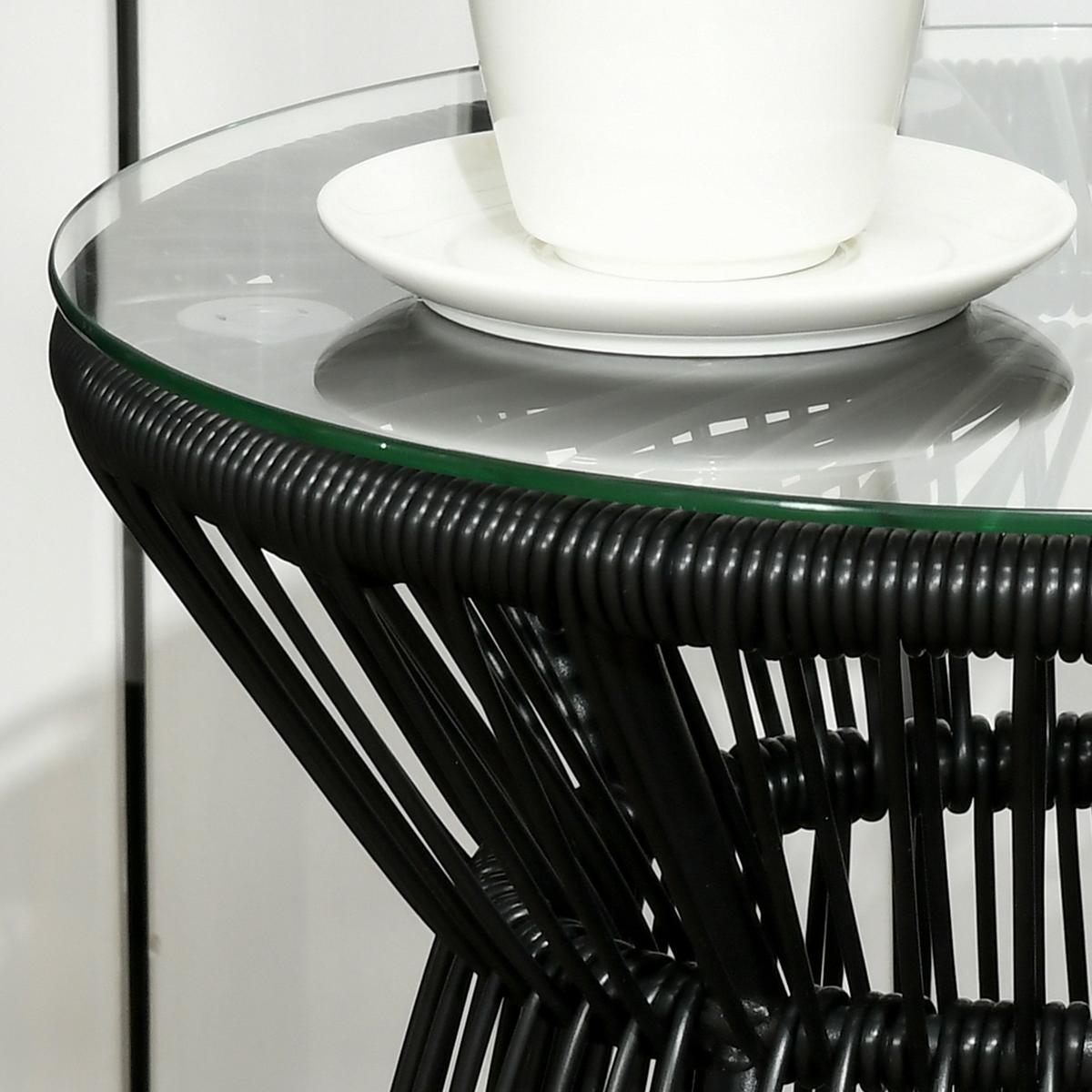 BALKONTISCH, Schwarz, Eisen, PE-Rattan, Glas - Schwarz, Kunststoff (40/40/42cm) - Outsunny
